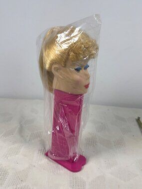 Vintage Barbie Head Pez Dispenser 12 Inch Pink Base Blonde Hair Collectible